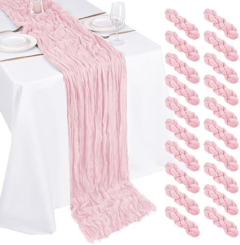 20 Pack Cheesecloth Table Runner - 17x108 Inch Light Pink Boho Gauze Cheese Cloth Table Runners for Baby Bridal Shower Decoration Wedding Party Summer Garden Farmhouse by Unknown