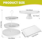 RattanView 7 Pcs Wooden Dessert Display Set 3 Tier Stands Trays, White - Image 2