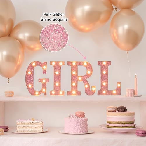 Pink Glitter GIRL Letters for Baby Shower Decorations - Girl Theme LED Light Up Letters, Battery Powered Party Centerpieces for Tables, Wall & Room Decor - Image 5