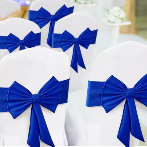 10 Pcs Spandex Chair Sashes Elastic Bows for Wedding Party, Blue - Image 5