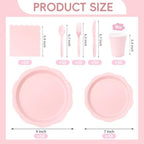 350 Pcs Light Pink Party Plates Cups and Napkins Set, Disposable Paper Dinnerware Set with 9” & 7” Plates, Cups and Napkins for Baby Shower, Bridal Shower, Tea Party, Christmas Party - Image 4