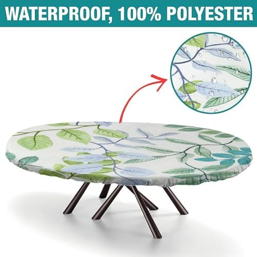 Watercolor Foliage Print Oval Tablecloths Wipeable Spillproof Elastic for Bridal Shower Engagement Housewarming Wedding Fits for 52" x 70" Oval Table - Image 2