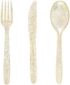 WDF 360 Gold Plastic Silverware - Disposable Gold Glitter Cutlery - Plastic Silverware inluding 120Forks, 120 Spoons, 120 Knives for Wedding/Baby Shower/Birthday by WDF