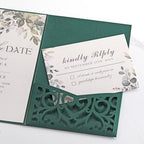 50PCS Green Wedding Invitations, Laser Cut Pocket & Blank Invitation Cards - Image 4