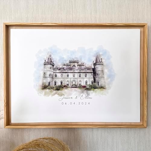 Wedding Guest Book Alternative, Canvas Wrap Alternative Guest Book Wedding Venue Watercolor Art - Personalized Sign with Frame Options - Image 2