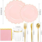 LIYH 210pcs Pink Gold Scalloped Plastic Plates, Elegant Party Dinnerware - Image 3