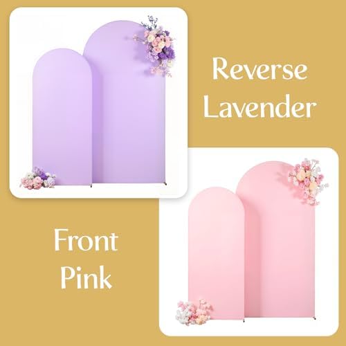 Pink and Lavender Arch Backdrop Cover 7.2FT 6FT Wedding Arch Covers Set of 2 Double-Color Arch Covers Stretchy Backdrop Spandex Fitted Fabric Backdrops for Party Baby Shower Birthday Decoration - Image 5
