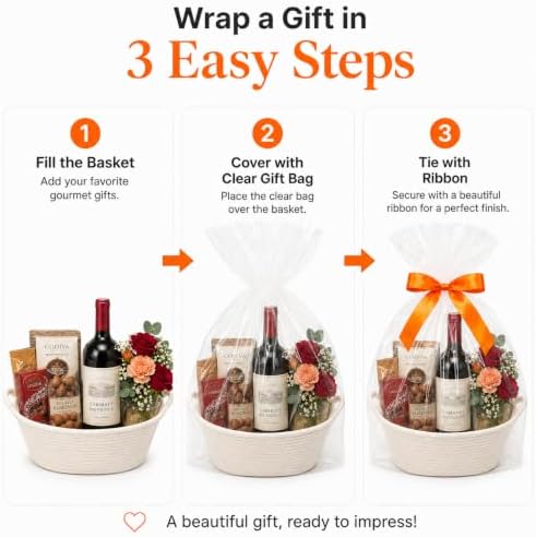 9Pcs Baskets for Gifts Empty with Gift Bags and Ribbons, Small Cute Woven Cotton Rope Basket, for Easter Mother's Day, Baby Nursery Room Shelf Storage Toy Pet Organizer to Fill, White, 12 x 8 x 5 inch - Image 4