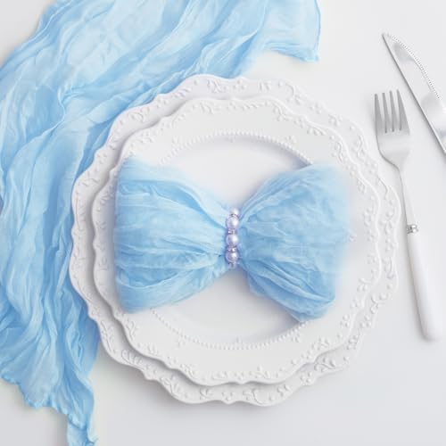 Baby Blue 60 Pack Cheesecloth Napkins Washable 21x21 Inches Baby Blue Cloth Napkins Set of 60 Bridal Baby Shower Dinner Table Napkins for Wedding Rustic Boho Cotton Gauze Summer Party Table Decor - Image 4