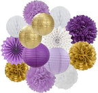 Hanging Paper Fans 5set Lantern Tissue Pom Poms for Wedding Baby Bridal Shower Birthday Party Decoration for Weddings Birthdays(Purple) by Unknown