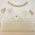 2 Pack 8ft Beige Spandex Tablecloths for Rectangle Tables Wrinkle Free Beige Rectangle Table Cloth Stretch Fitted Table Cover with Skirt for Wedding Birthday Party Banquet Baby Shower Buffet Event - Image 3
