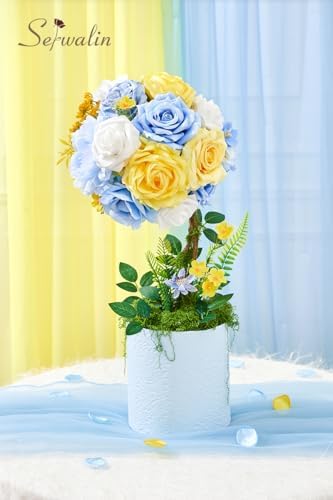 Serwalin Artificial Blue & Yellow Flowers, Silk Fake Flowers for Wedding - Image 2