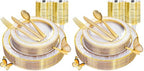 Ciaell 150PCS Clear Gold Plastic Plates - Disposable Gold Rim Plates include 25Dinner Plate, 25Dessert Plate, 25Forks, 25Knives, 25Spoons, 25Cups for Wedding & Party (Pack of 2) by Ciaell