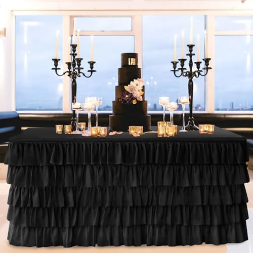 Black Tulle Table Skirt 9ft Tutu Table Skirt For Rectangle Table Birthday Party Decorations Baby Shower Girls Parties Cake Dessert Table Decorations Ruffle Table Skirting - Image 2