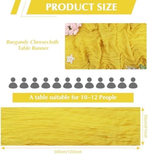 10 Pack Yellow Cheesecloth Table Runner -21*120Inch Long Boho Wedding Table Decor, Rustic Gauze Fabric Runner for Bridal Showers, Baby Showers & Parties (Sheer, Lightweight, Wrinkled Design) - Image 2