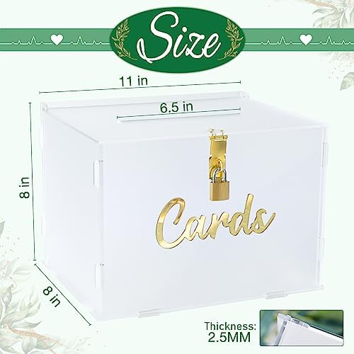 OurWarm Frosted Acrylic Wedding Card Box with Lock, DIY Gift Card Box for Wedding Reception with String Light and Pen, Envelope Money Card Box for Party Birthday Graduation Baby Shower Decor - Image 2