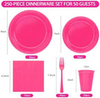 250Pcs Hot Pink Plastic Party Plates and Napkins Set for Birthday, Wedding - Image 2