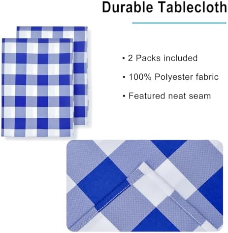 Hiasan Checkered Tablecloth 2 Pack, 54 x 108 inch, Royal Blue and White - Image 3