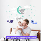 Custom Name & Initial Elephant Stars and Clouds - Prime Series - Baby Girl - Nursery Wall Decal for Baby Room Decorations - Mural Wall Decal Sticker for Home Children's Bedroom (Wide 44"x24" Height) - Image 6
