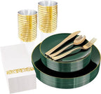 YOUBET 175PCS Green Plastic Plates with Gold Rim for Wedding Party by YOUBET