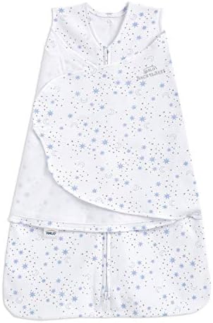 HALO 100% Cotton Sleepsack Swaddle, 3-Way Adjustable Wearable Blanket, TOG 1.5, Midnight Moons Blue, Small, 3-6 Months by HALO