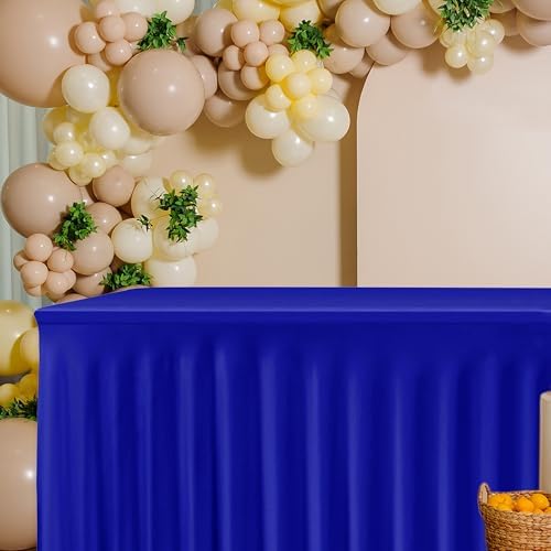 2 Pcs Royal Blue Spandex Table Covers 8ft Rectangle Ruffle Skirts for Party - Image 5