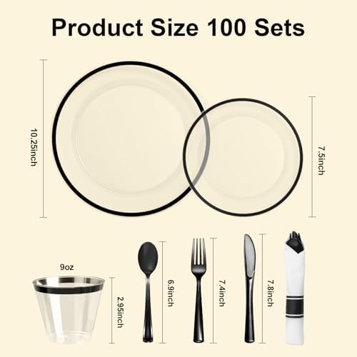 BESTSTAR 700PCS Clear and Black Disposable Plastic Plate Set for 100 Guests - Image 2
