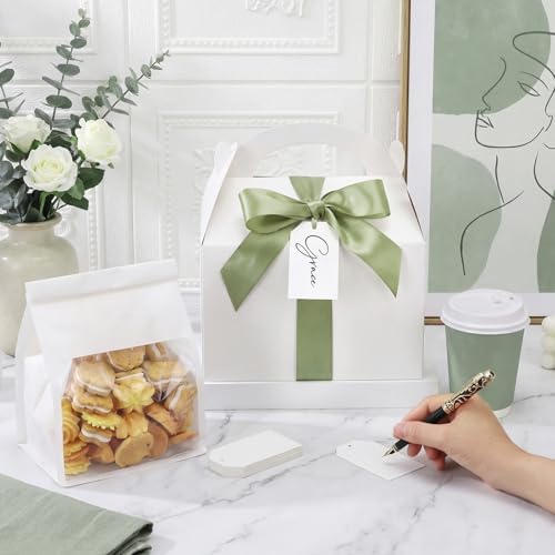 Maitys 50 Set Large Gable Boxes with Handle, Ribbon, Tag, White,Sage Green - Image 5