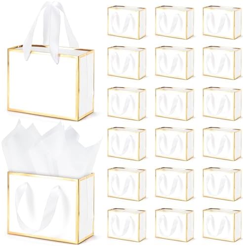 EQOREIIN 50 Pcs Metallic Paper Small Gift Bags with Handles & Tissue Paper by EQOREIIN