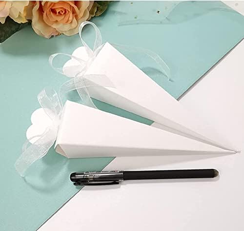 100 Pcs Cones Wedding Holder, Confetti Cones with Heart Shape, Place Cards, Box Box with Ribbon for Wedding Baptism Birth, Baby Shower - Image 2