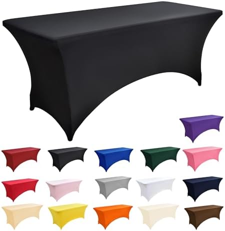 6-Pack 8ft Black Spandex Table Covers for Rectangle Folding Tables - Washable Elastic Tablecloth - Ultimate Fitted Table Protector for Birthday Parties, Trade Shows, Banquet - Image 3