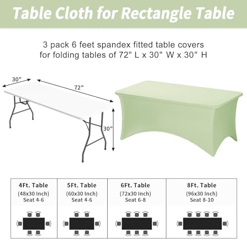 Fixwal 3 Pack 6FT Sage Green Tablecloth Rectangle Spandex Table Cover - Image 3
