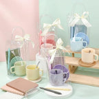 36 Pcs/6 Sets Baby Shower Prizes for Winners Include Ceramic Mugs with Spoons Woven Coasters Notebooks with Pens Clear PVC Gift Bags for Bridal Shower Party Favors(Morandi) - Image 5