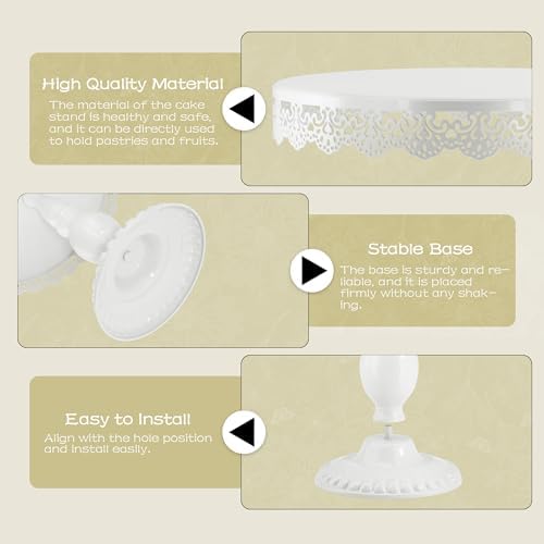 3 PCS White Cake Stands (8"&10"&12" Plate), Cupcake Stand with a lace Hollow Border Metal Cake Stand Set for Birthday Party, Wedding, Anniversary, Baby Shower - Image 4