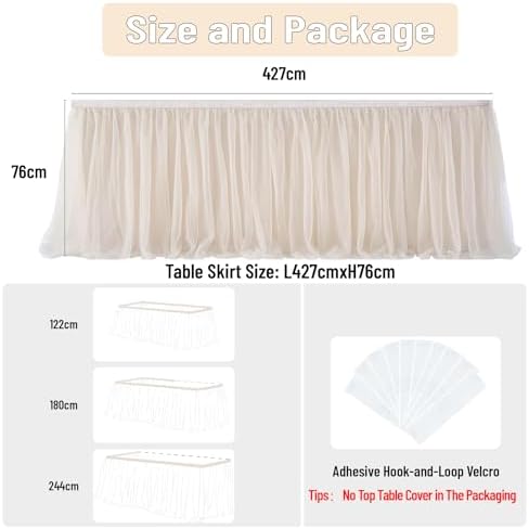 167in Champagne Gold Tulle Table Skirts for Rectangle Tables 8/6ft, 2-Layer Gold Grim Ruffle Tutu Cloth Table Skirt 14ft Decor Wedding Party Birthday Baby Shower Dessert Table(No Table Cover) - Image 5