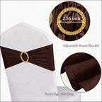 Pack of 50 Brown Chair Sashes with Gold Buckles Spandex Chair Bands Bows - Image 3