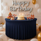 Fitted Navy Spandex Table Skirts for Wedding Party,60 Inch Round,6 Pack - Image 2