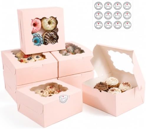 80 Pack Pink 6x6x3 Treat Boxes with Window, for Bakery and Dessert Gifts by Unknown