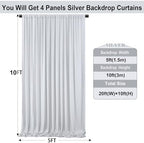 20ft×10ft Silver Grey Wrinkle Free Backdrop Curtains for Parties, 4 Panels 5×10ft Thick&Silky Polyester Silver Photo Backdrop Drapes Curtains for Birthday Party Baptism Photography Home Decor - Image 5