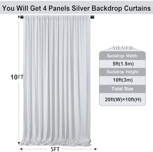 20ft×10ft Silver Grey Wrinkle Free Backdrop Curtains for Parties, 4 Panels 5×10ft Thick&Silky Polyester Silver Photo Backdrop Drapes Curtains for Birthday Party Baptism Photography Home Decor - Image 5