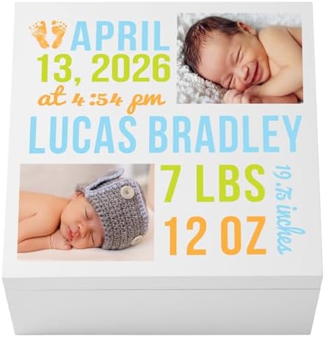 Let's Make Memories Personalized Photo Keepsake Box for New Baby - Memento Storage - Memories Box - Nursery Decor - 12" Sq x 6" H - Bundle of Love - Blue by LetsMakeMemories