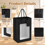 80 Pcs 9.8 x 5.1 x 7.1 in Black Kraft Paper Gift Bags with Window & Handles - Image 2