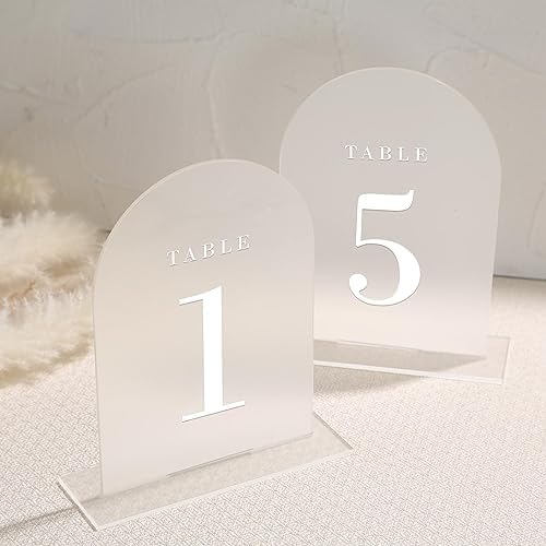 UNIQOOO Frosted Arch Wedding Table Numbers with Stands 1-15, 5x7" Acrylic Display Signs and Holders, Pack of 15, Perfect for Centerpiece, Reception, Decoration, Party, Anniversary, Event - Image 5