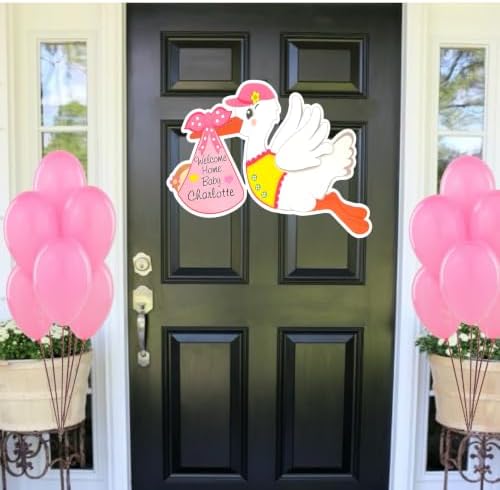 Welcome Home Baby Stork Door Sign, Its a Girl Decor New Baby, Custom Gift - Image 4