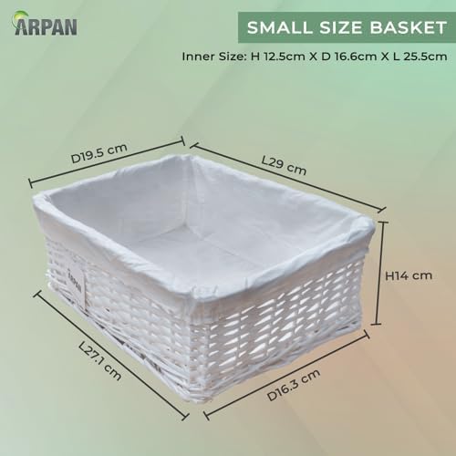 Arpan Small White Wicker Gift Hamper Storage Basket with White Cloth Lining - Image 2