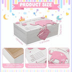 Soaoo 3D Wooden Elephant Baby Keepsake Box Baby Boy Girl Memorial Box, Pink - Image 2