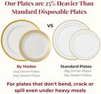 By Madee HEAVYWEIGHT White Plastic Plates with Gold Trim 175 PCS - Image 2