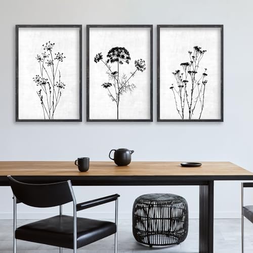 flowtorely Flower Plant Wall Art Decor 24"x16" Set of 3 Black And White - Image 6