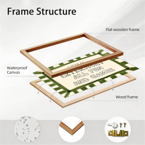 Framed 16x20 inch It's Literally All Fun And Games Funny Quotes Wall Art Preppy Minimalist Poster Canvas Prints For Kids Living Room Nursery Bedroom Wall Decor - Image 2