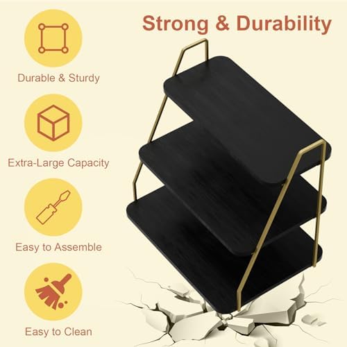 VyGrow Cupcake Stand, 3-Tier Dessert Stand for 55 Cupcakes, Wood & Metal Tower Display Premium Holder Dessert Tree Tower for Christmas Birthday Weddings Party Decor, 16.26" L x 11.81" W x 15.76" H - Image 4